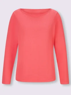 Pull en coton à encolure U manches longues bords roulés