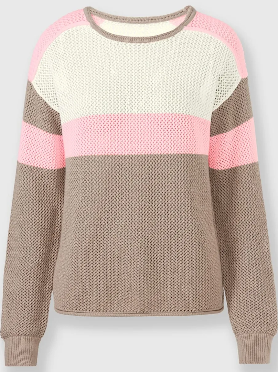 Pull en coton rayé à encolure ronde et mancherons