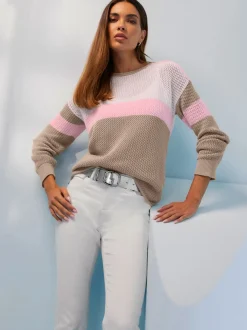 Pull en coton rayé à encolure ronde et mancherons