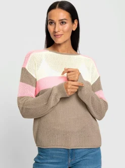 Pull en coton rayé à encolure ronde et mancherons