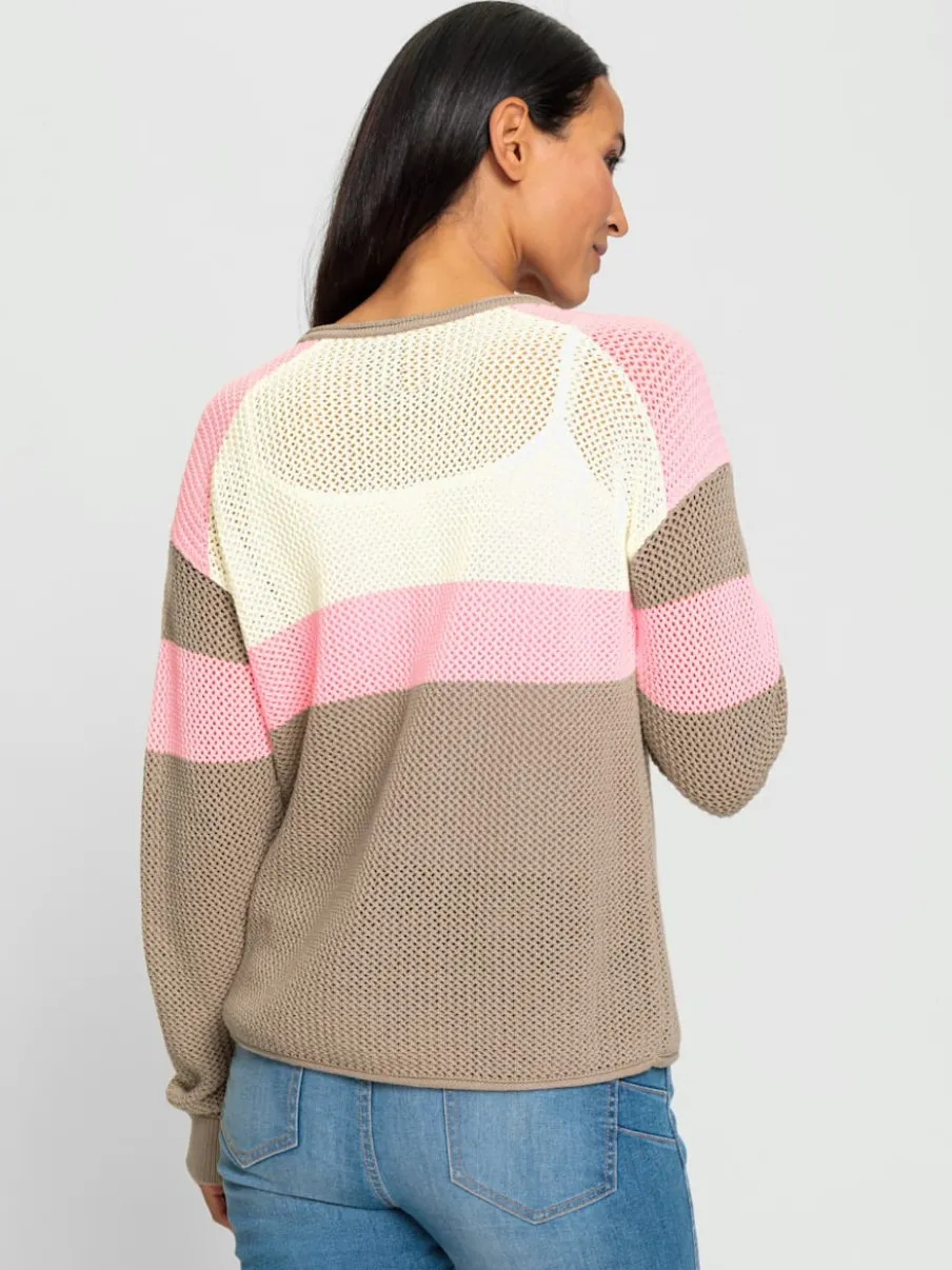 Pull en coton rayé à encolure ronde et mancherons