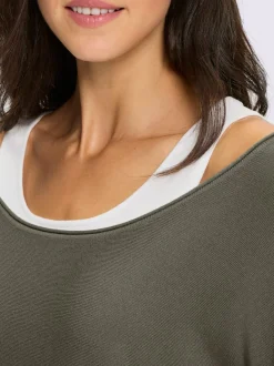 Pull 2 en 1 à encolure ronde et manches chauves-souris en viscose
