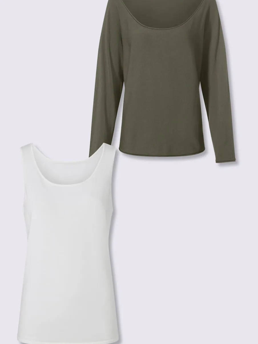Pull 2 en 1 à encolure ronde et manches chauves-souris en viscose