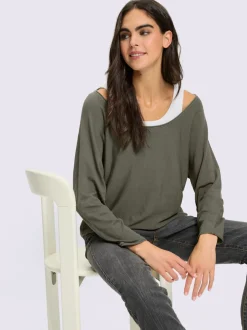 Pull 2 en 1 à encolure ronde et manches chauves-souris en viscose