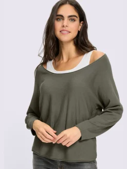 Pull 2 en 1 à encolure ronde et manches chauves-souris en viscose