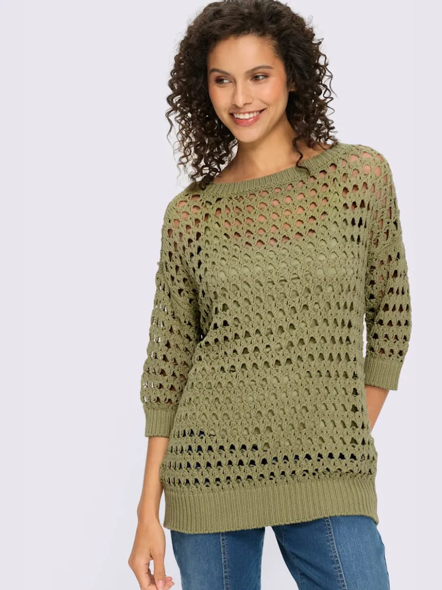 Pull 2 en 1 en tricot ajouré à encolure en U avec manches 3/4 et débardeur inclus