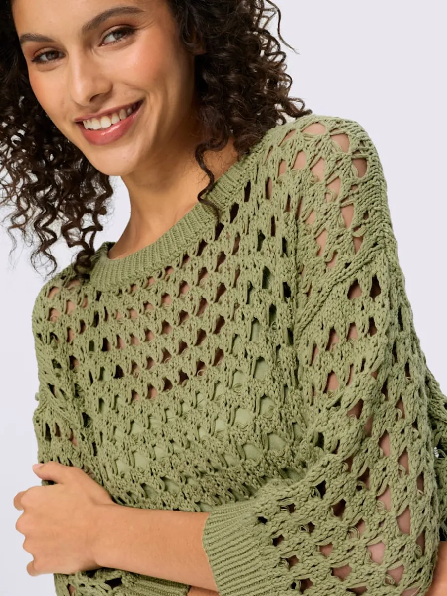 Pull 2 en 1 en tricot ajouré à encolure en U avec manches 3/4 et débardeur inclus