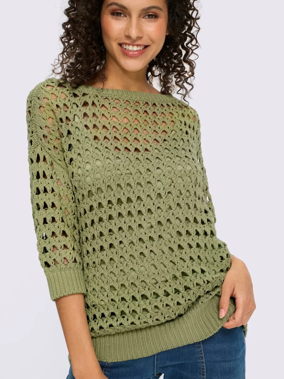 Pull 2 en 1 en tricot ajouré à encolure en U avec manches 3/4 et débardeur inclus