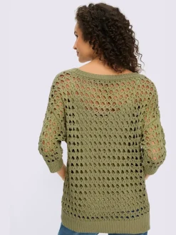 Pull 2 en 1 en tricot ajouré à encolure en U avec manches 3/4 et débardeur inclus