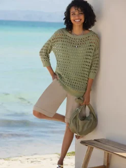 Pull 2 en 1 en tricot ajouré à encolure en U avec manches 3/4 et débardeur inclus