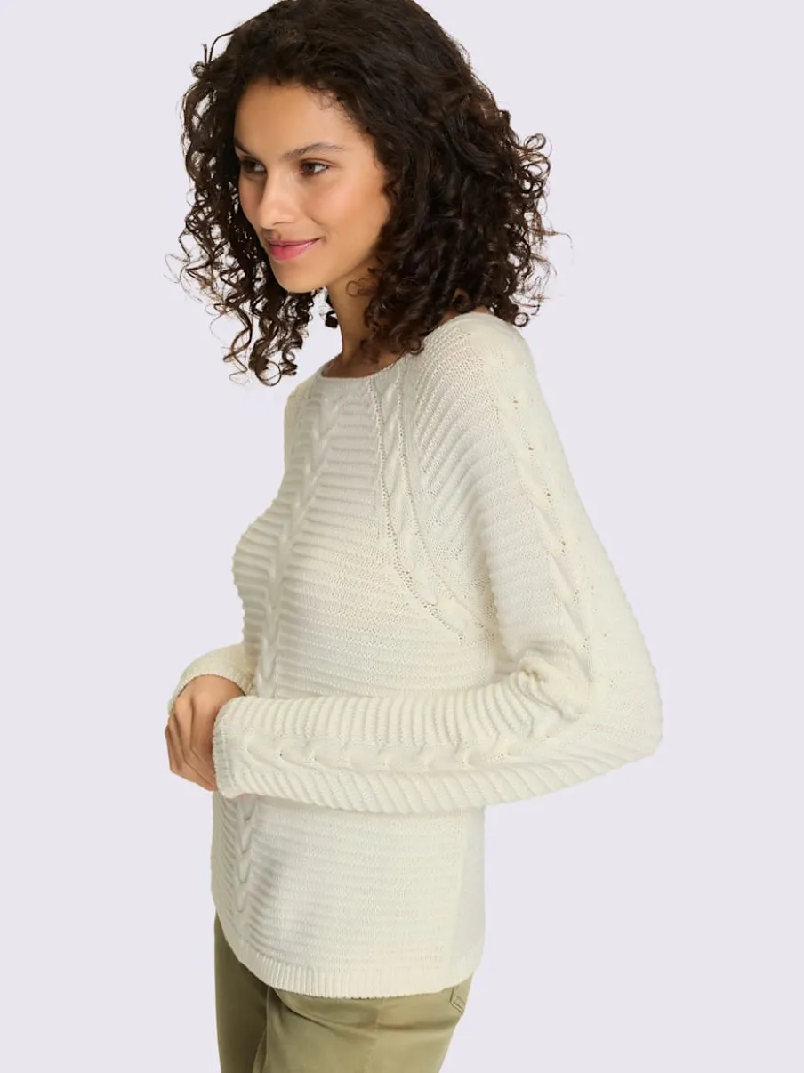 Pull en fil fantaisie léger avec encolure ronde manches longues