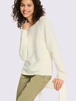 Pull en fil fantaisie léger avec encolure ronde manches longues