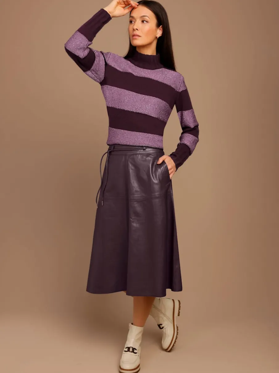 Pull en laine avec col montant et rayures scintillantes