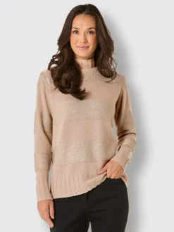 Pull en laine avec col montant et rayures scintillantes