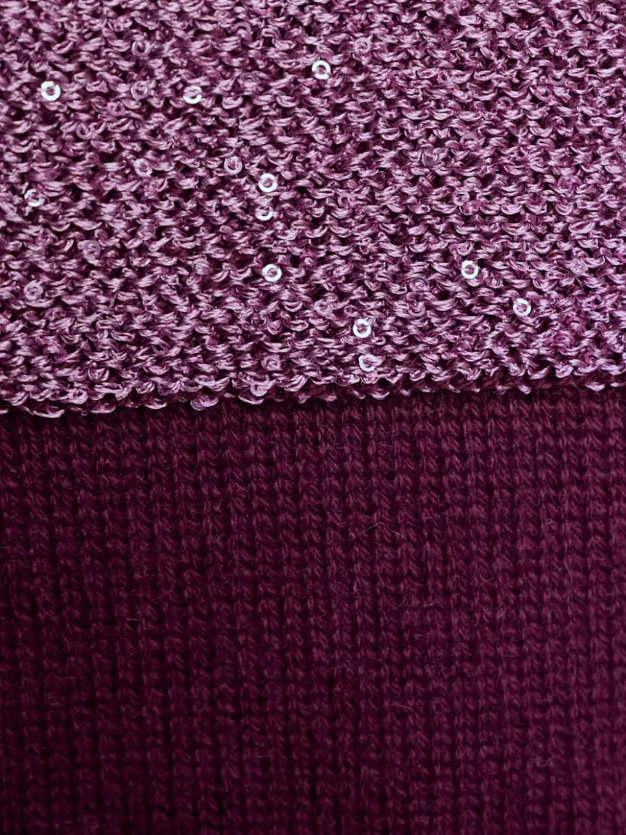 Pull en laine avec col montant et rayures scintillantes