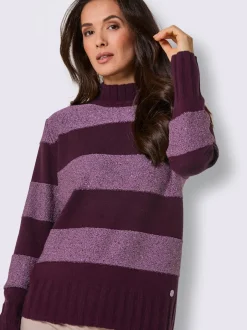 Pull en laine avec col montant et rayures scintillantes