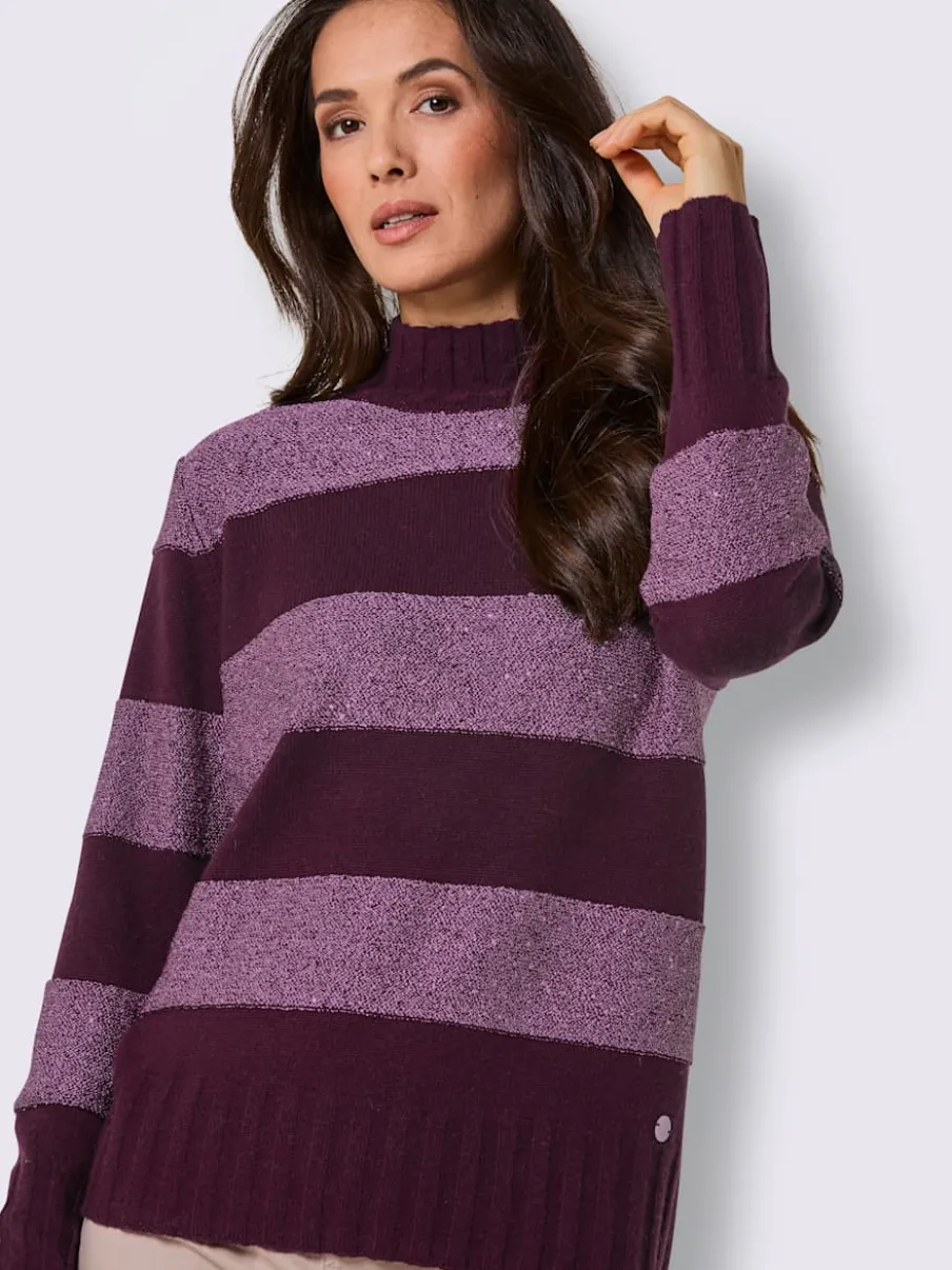 Pull en laine avec col montant et rayures scintillantes