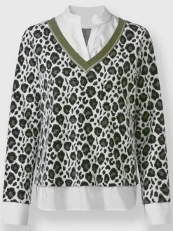 Pull en 1 élégant motif léopard manches longues et col V