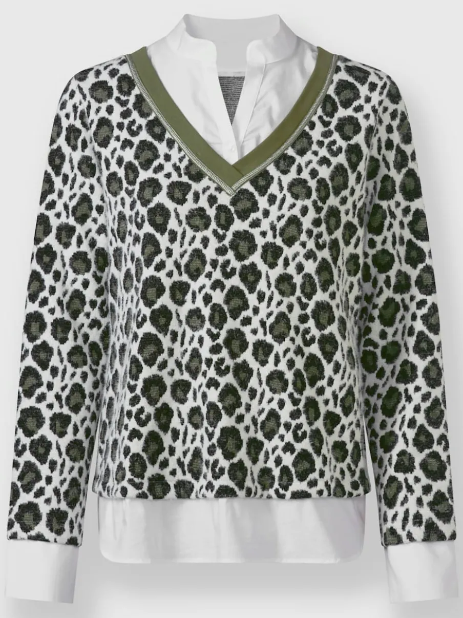 Pull en 1 élégant motif léopard manches longues et col V