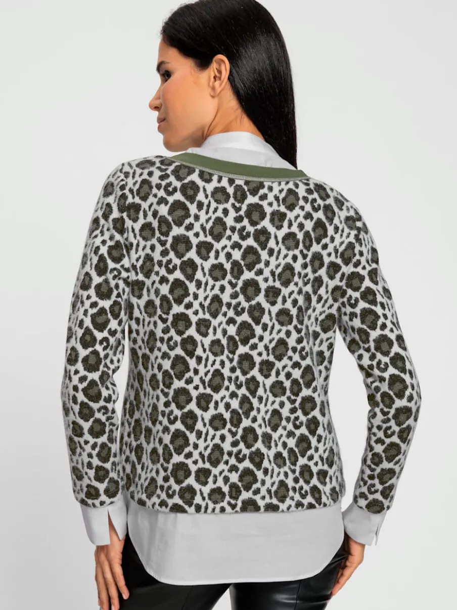 Pull en 1 élégant motif léopard manches longues et col V