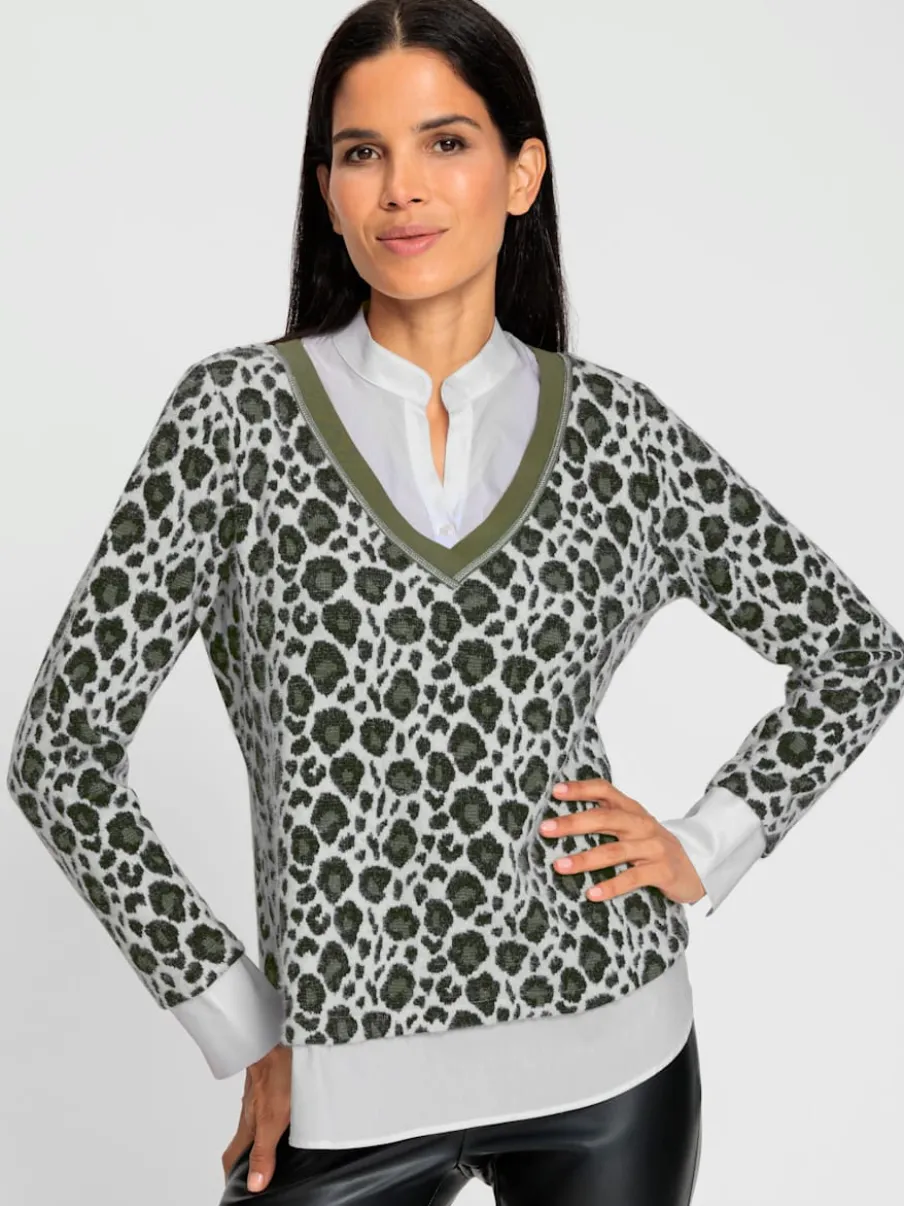 Pull en 1 élégant motif léopard manches longues et col V