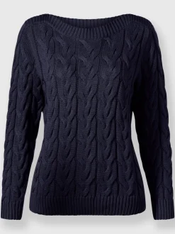 Pull en maille torsadée avec encolure en U côtelée