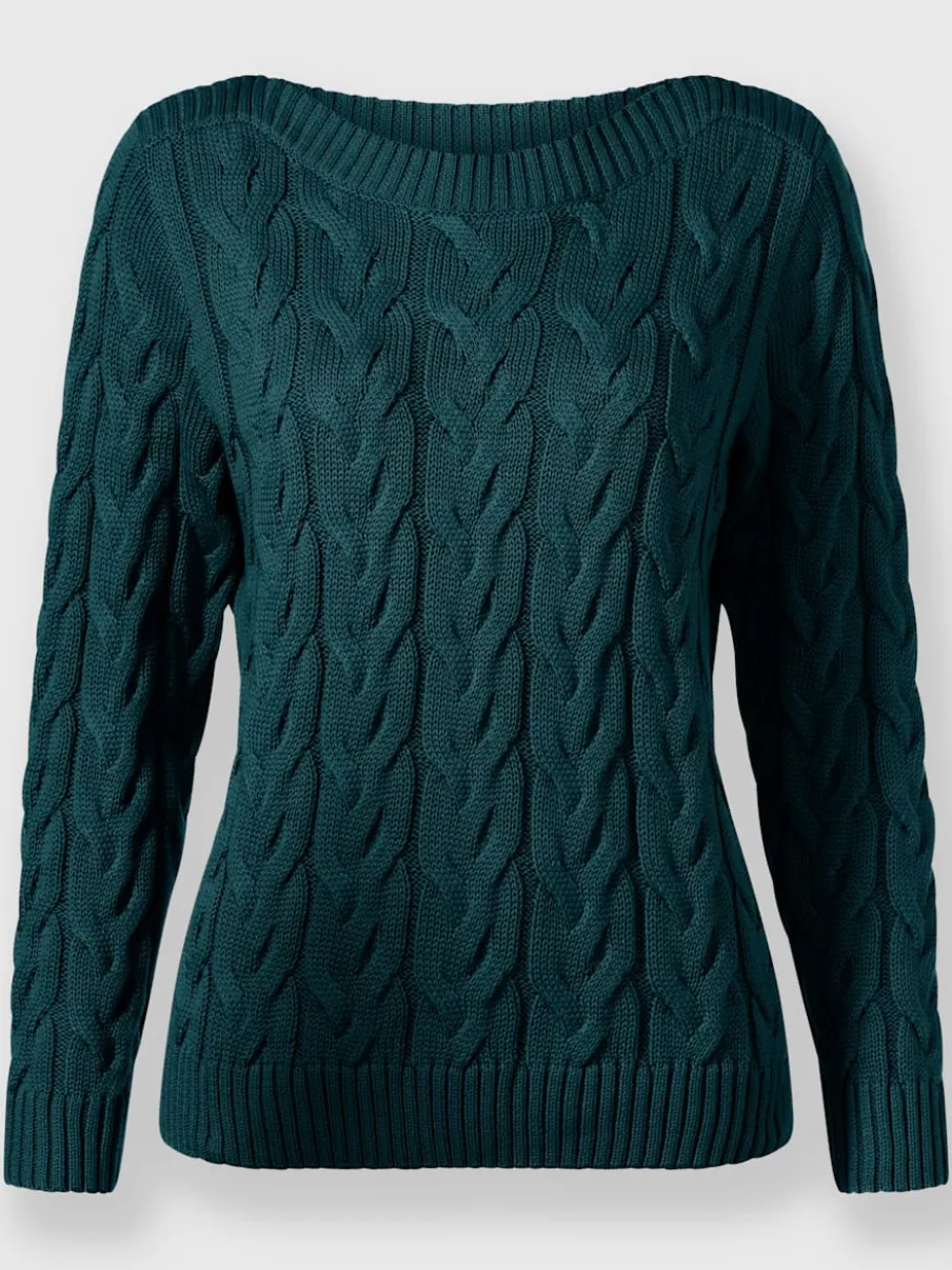 Pull en maille torsadée avec encolure en U côtelée