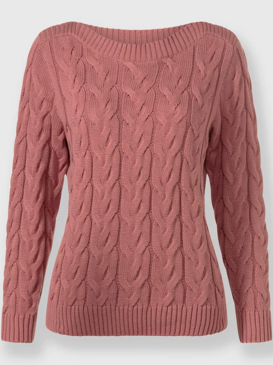 Pull en maille torsadée avec encolure en U côtelée