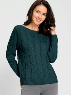 Pull en maille torsadée avec encolure en U côtelée