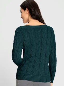 Pull en maille torsadée avec encolure en U côtelée