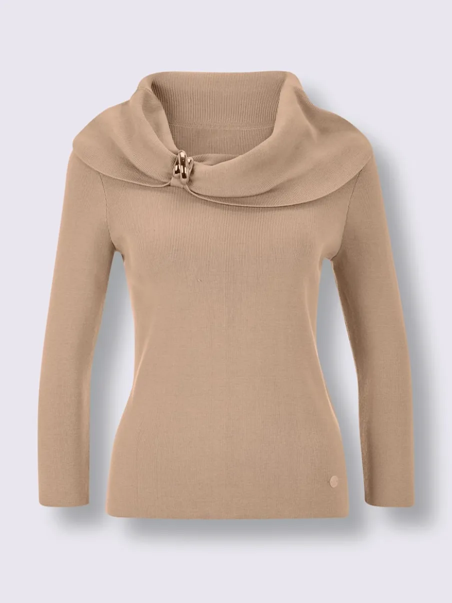 Pull en mélange de soie à encolure Carmen et manches 3/4