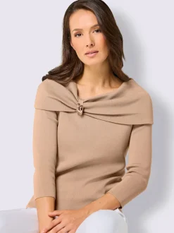 Pull en mélange de soie à encolure Carmen et manches 3/4