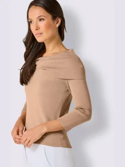 Pull en mélange de soie à encolure Carmen et manches 3/4