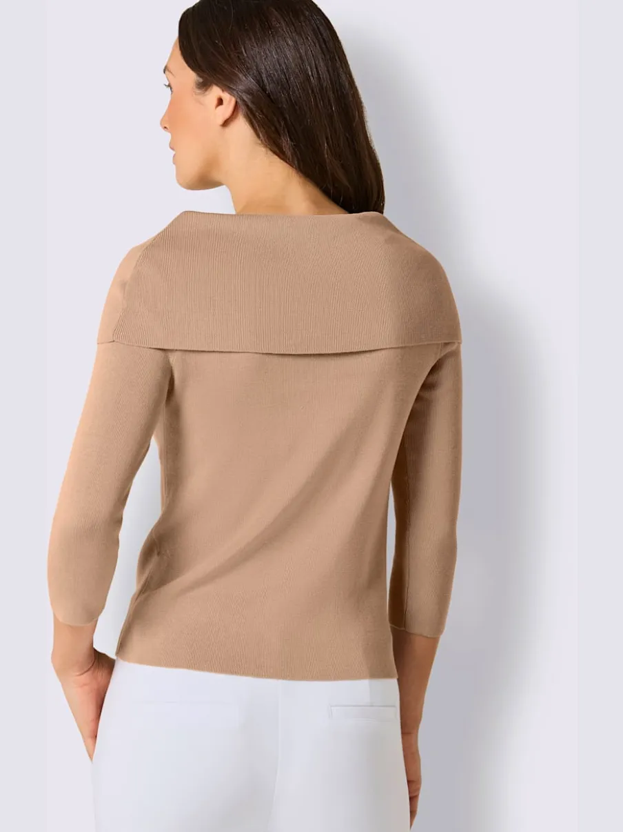 Pull en mélange de soie à encolure Carmen et manches 3/4