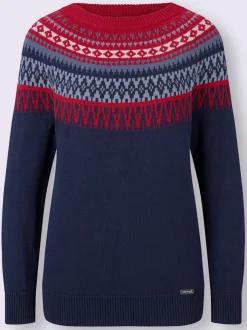 Pull en pur coton motif norvégien col rond manches longues