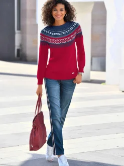 Pull en pur coton motif norvégien col rond manches longues