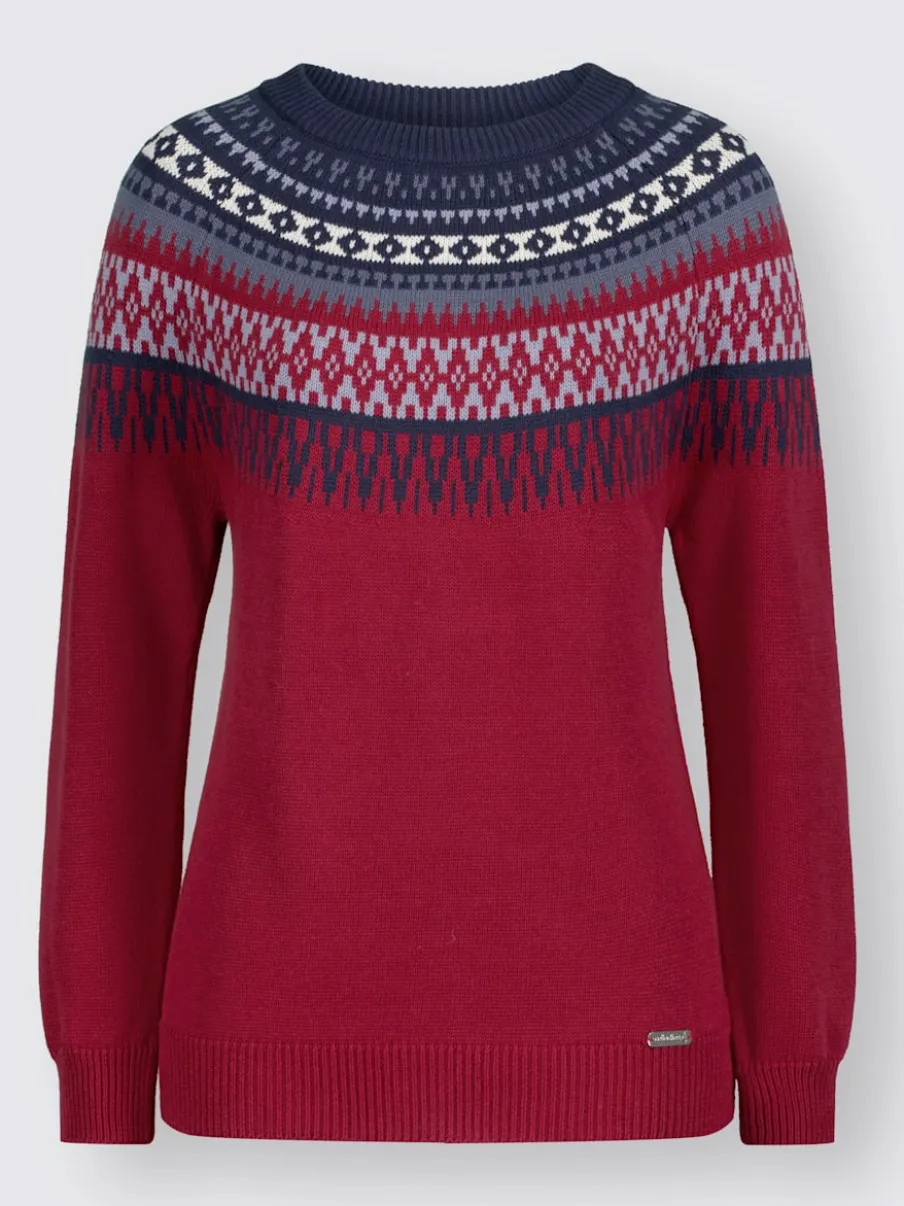 Pull en pur coton motif norvégien col rond manches longues