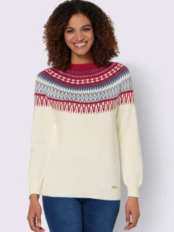 Pull en pur coton motif norvégien col rond manches longues