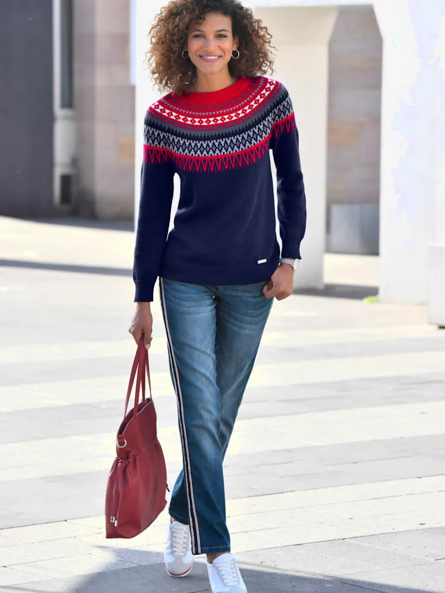 Pull en pur coton motif norvégien col rond manches longues