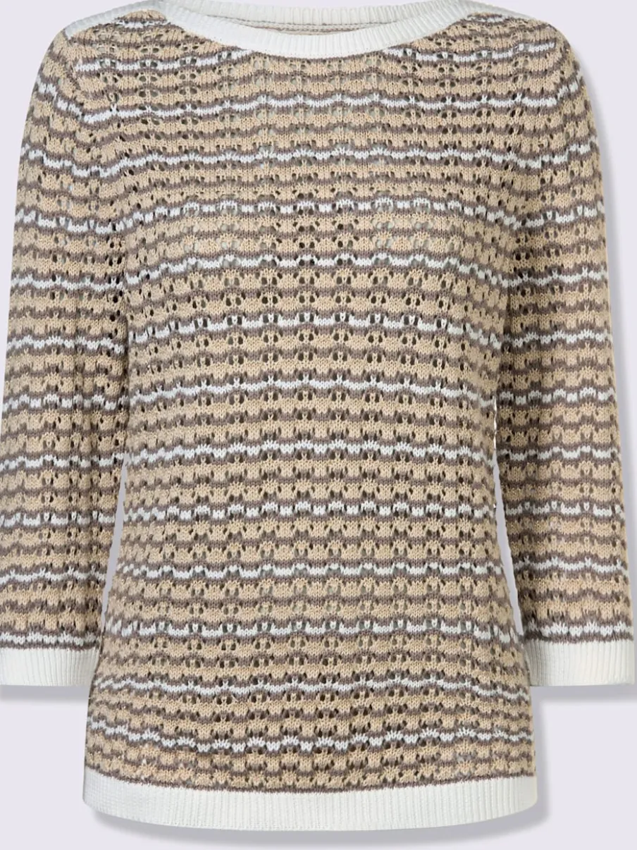 Pull en tricot ajouré manches trois quarts en coton