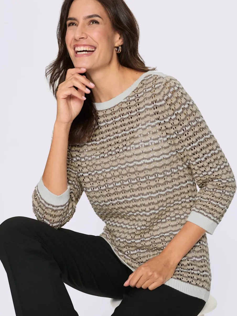 Pull en tricot ajouré manches trois quarts en coton