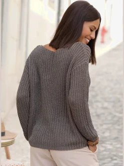 Pull en tricot ample avec col rond et manches longues