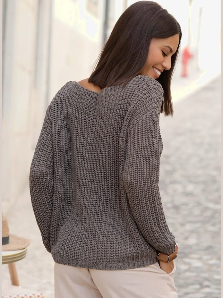 Pull en tricot ample avec col rond et manches longues