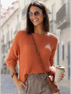 Pull en tricot ample avec col rond et manches longues