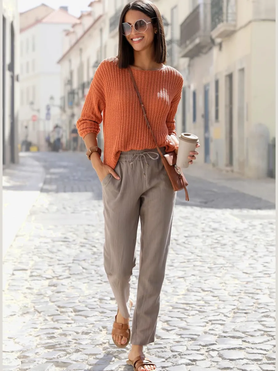 Pull en tricot ample avec col rond et manches longues