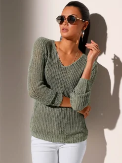 Pull en tricot aéré manches longues fil doux léger