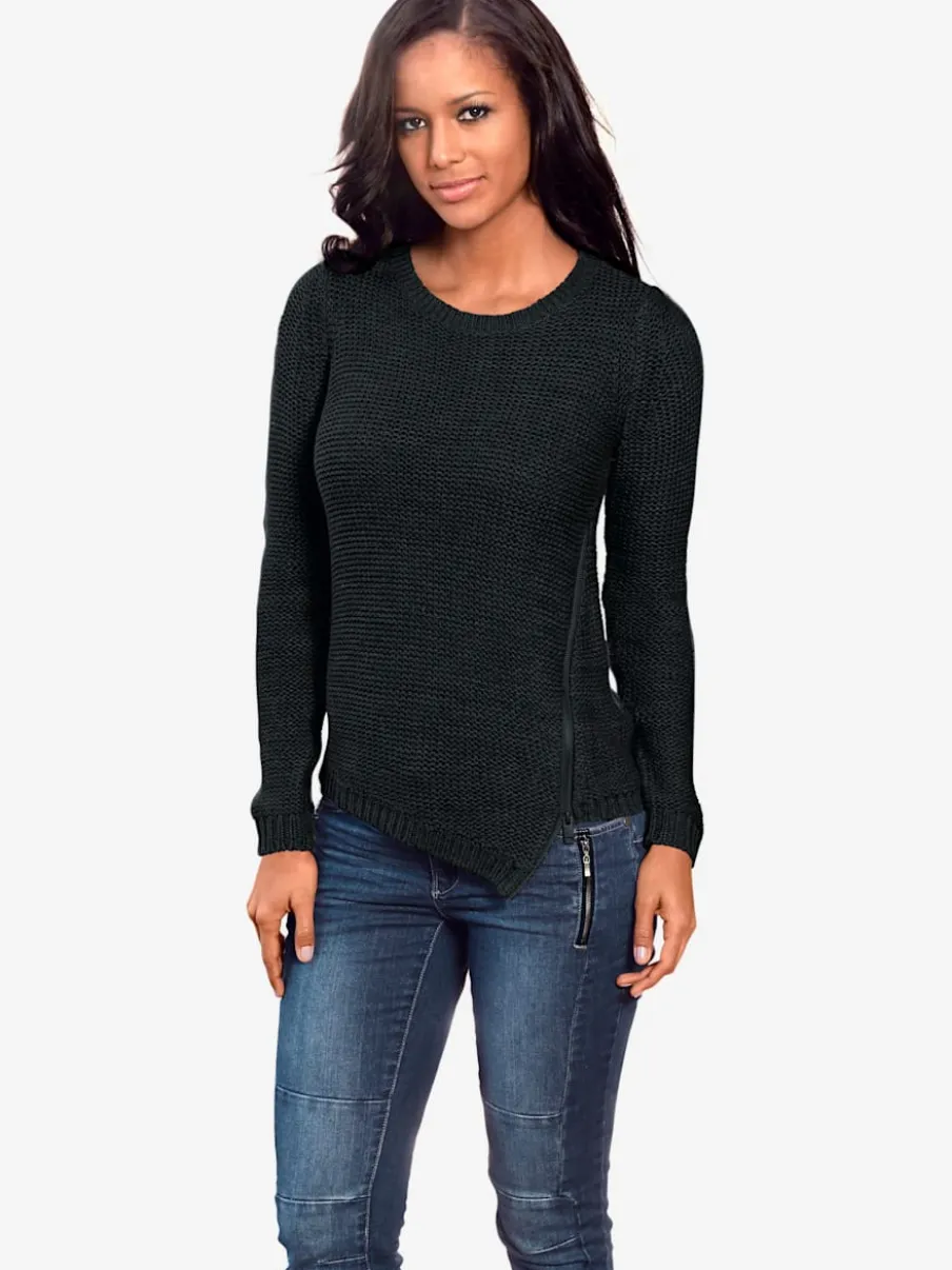 Pull en tricot asymétrique à glissière et encolure ronde