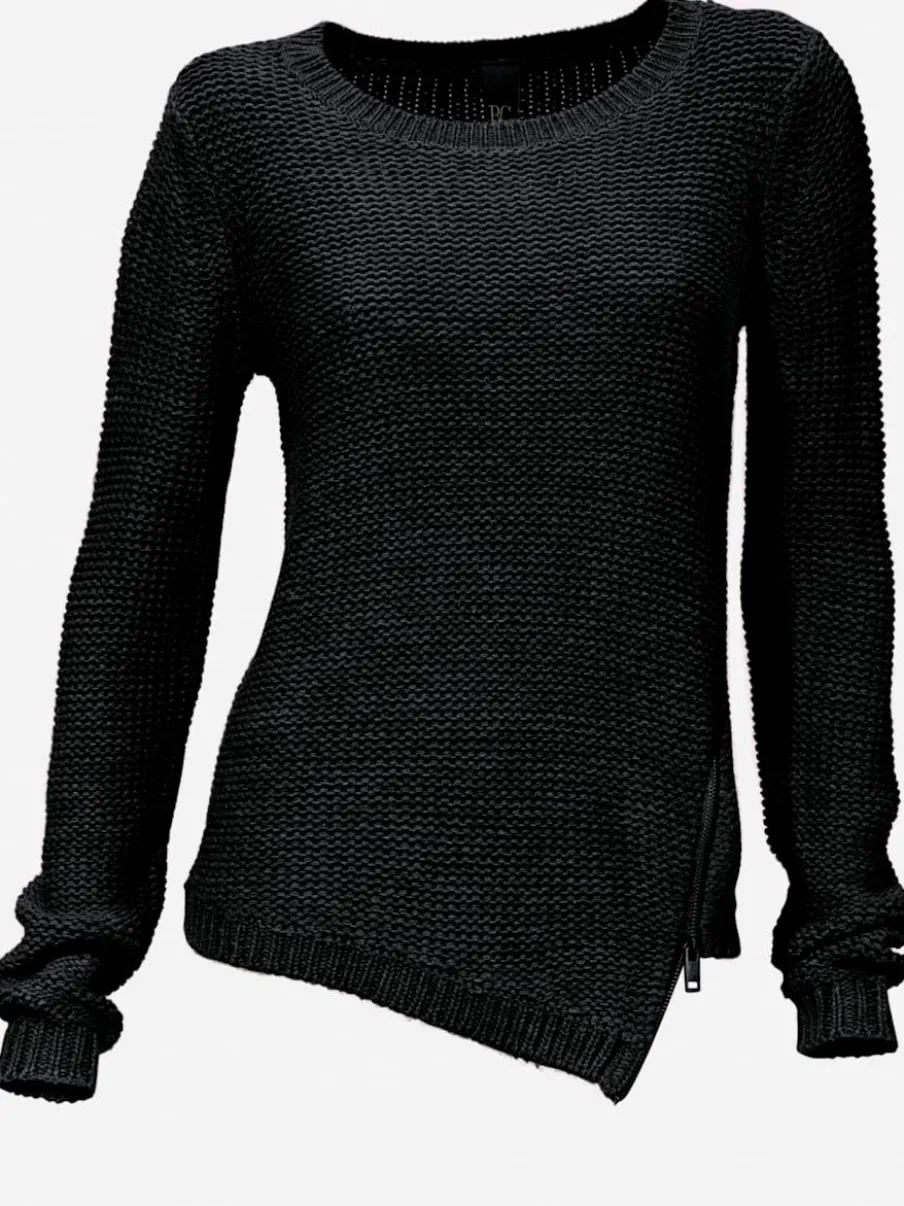 Pull en tricot asymétrique à glissière et encolure ronde