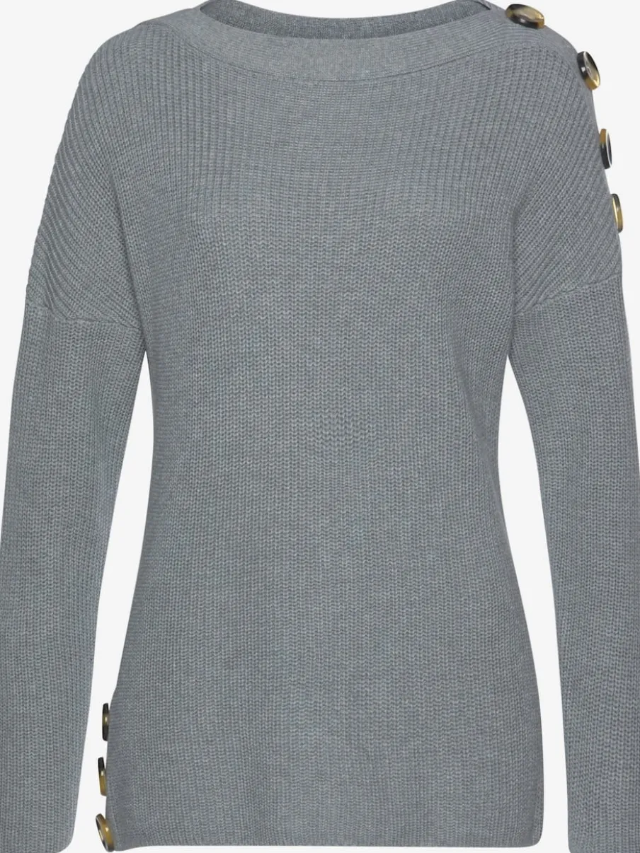 Pull en tricot avec col en U et boutons décoratifs aux épaules