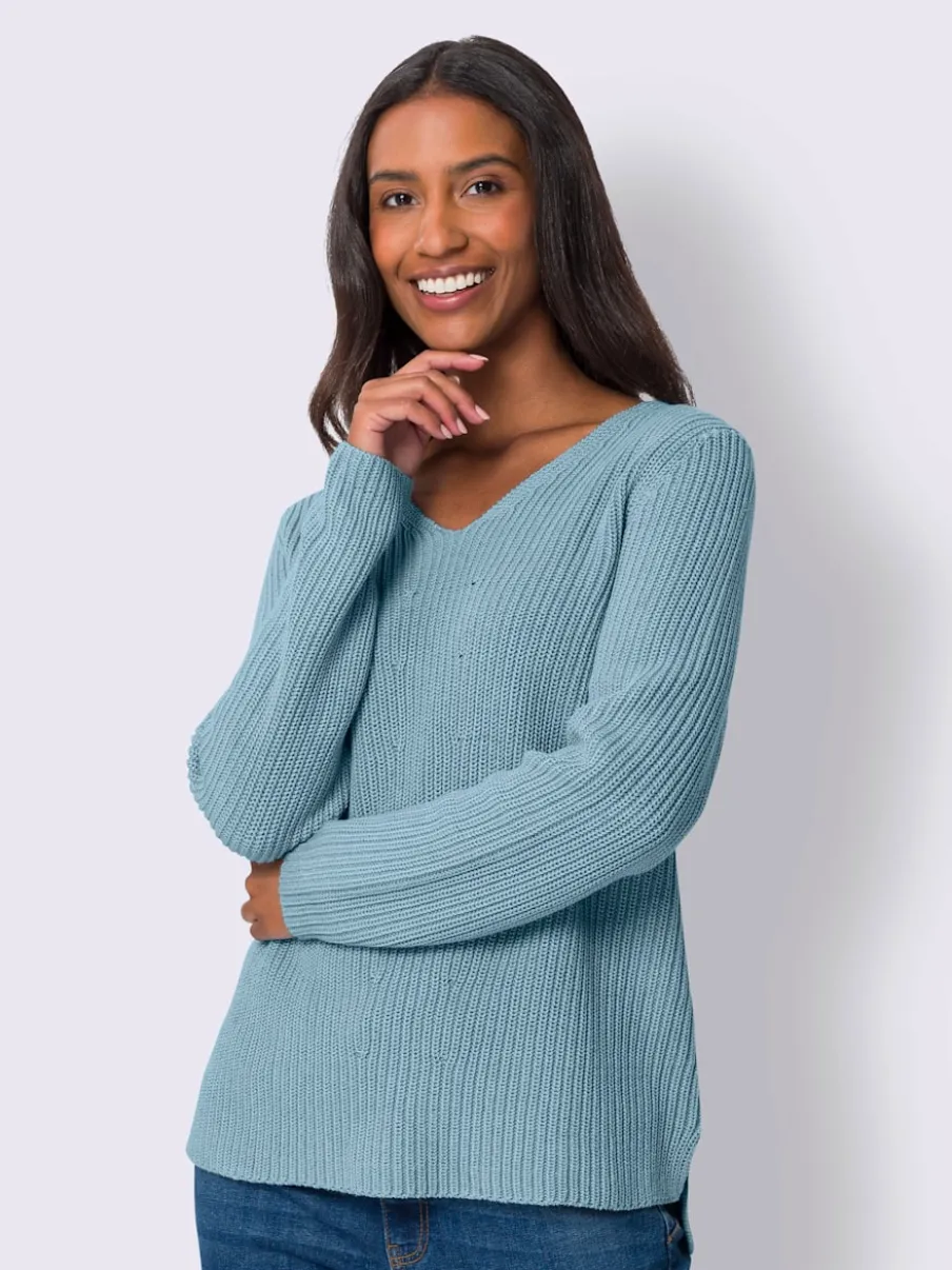 Pull en tricot avec col V et fentes latérales